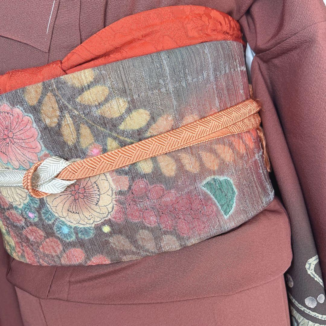 訪問着のみ　辻が花　ヤマト謹製　着物　正絹　茶色　裄丈68cm