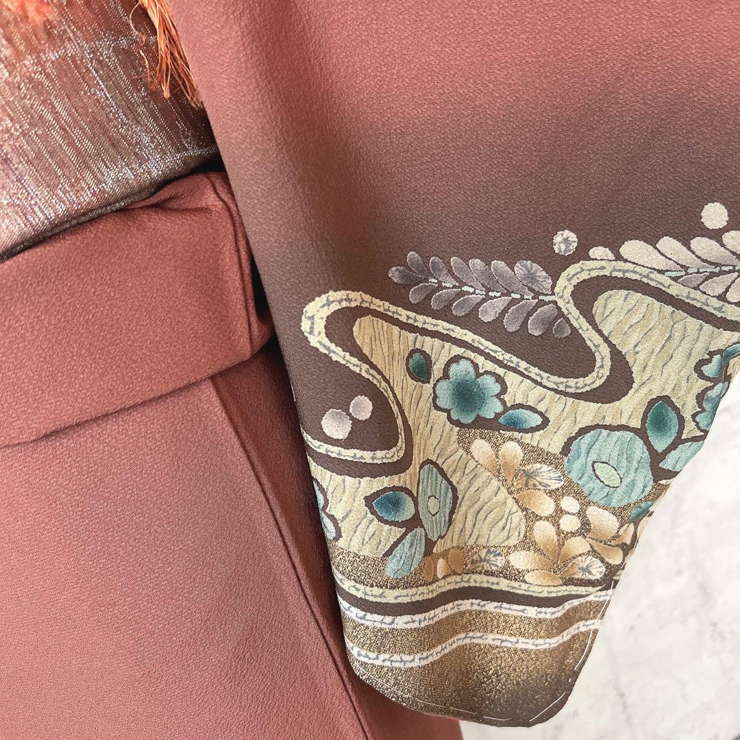 訪問着のみ　辻が花　ヤマト謹製　着物　正絹　茶色　裄丈68cm