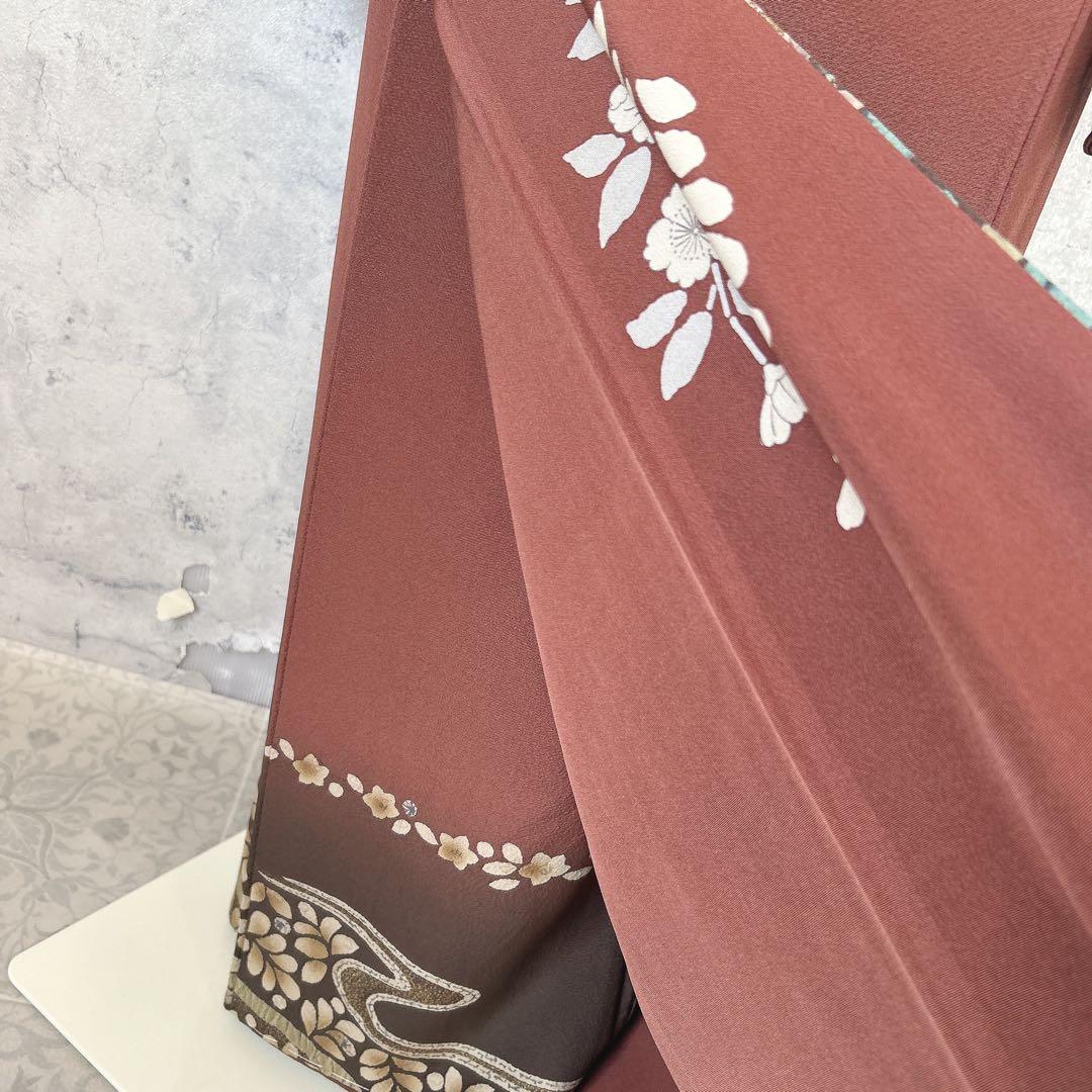 訪問着のみ　辻が花　ヤマト謹製　着物　正絹　茶色　裄丈68cm