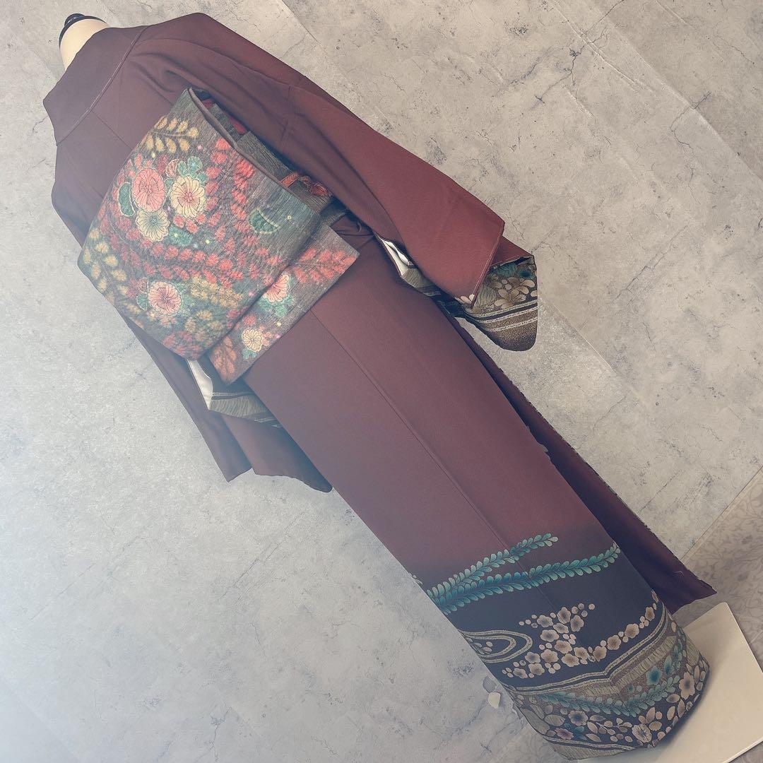 訪問着のみ　辻が花　ヤマト謹製　着物　正絹　茶色　裄丈68cm