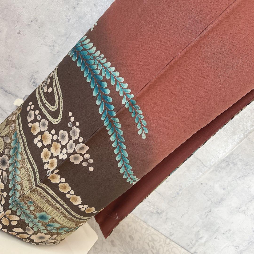 訪問着のみ　辻が花　ヤマト謹製　着物　正絹　茶色　裄丈68cm