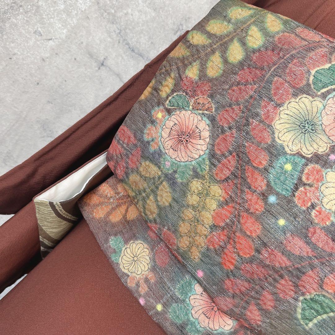 訪問着のみ　辻が花　ヤマト謹製　着物　正絹　茶色　裄丈68cm