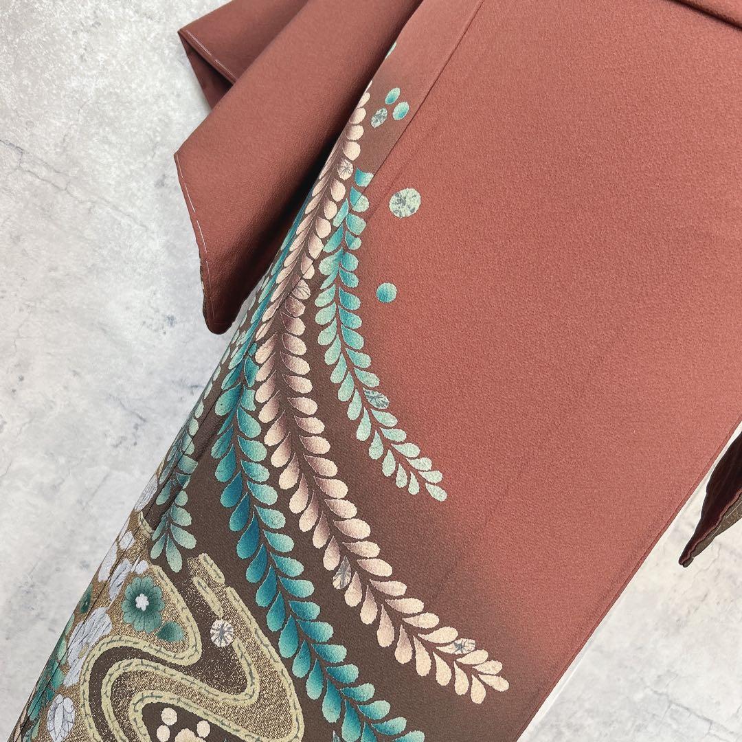 訪問着のみ　辻が花　ヤマト謹製　着物　正絹　茶色　裄丈68cm