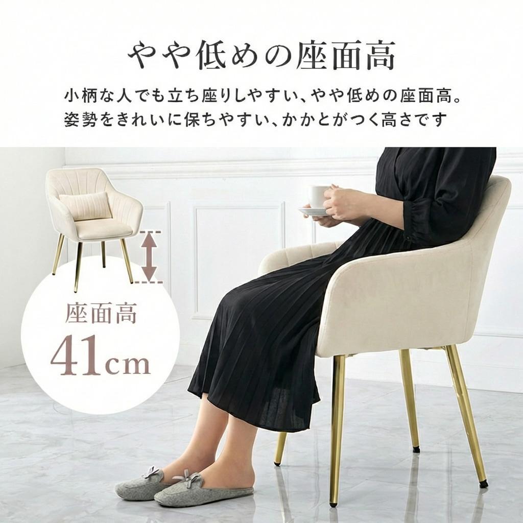 フォロー割【新品】ダイニングチェア 貝殻デザイン ベルベット調 ゴールド脚