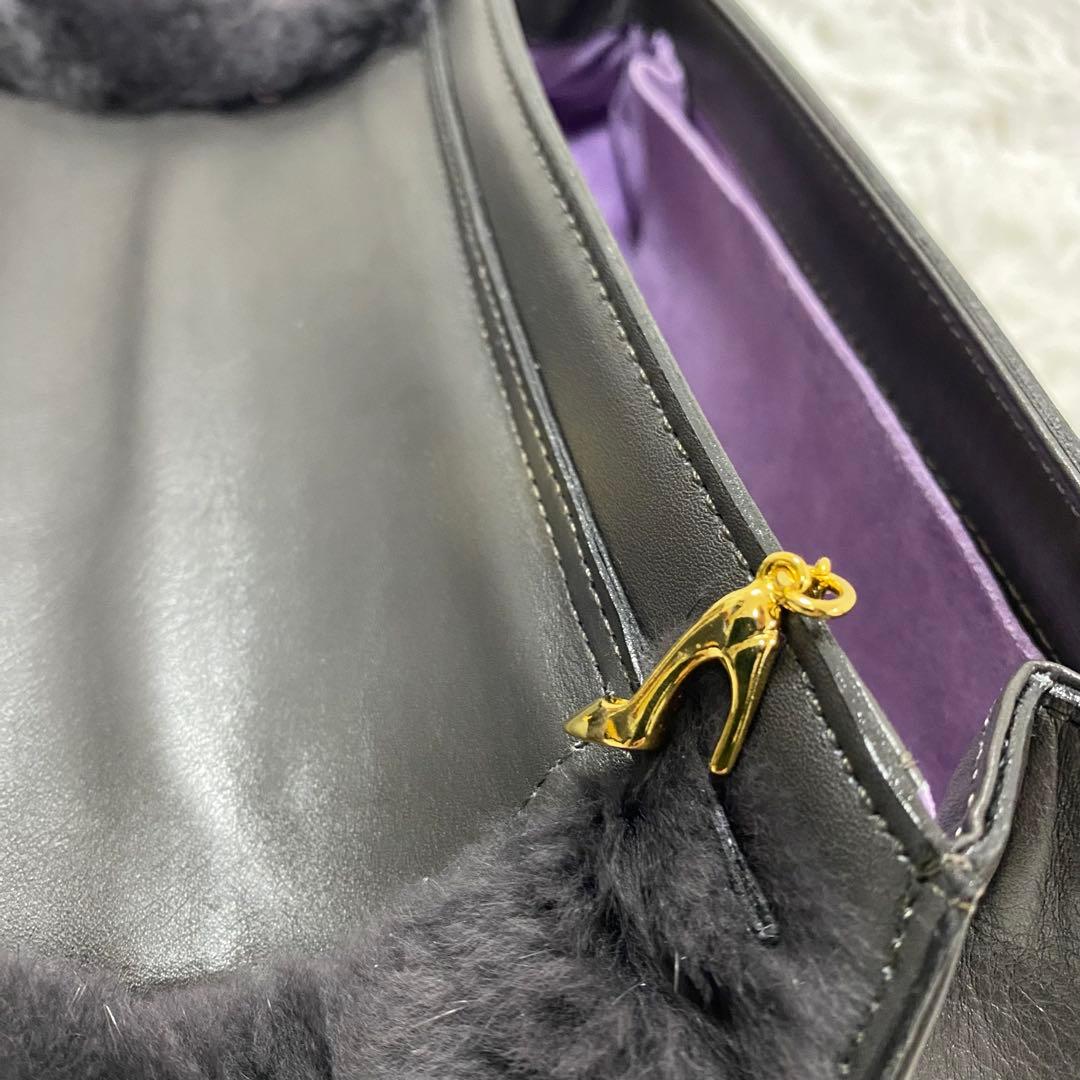 極美品✨銀座カネマツ スエード×ファー リボン ハンドバッグ ミニバッグ