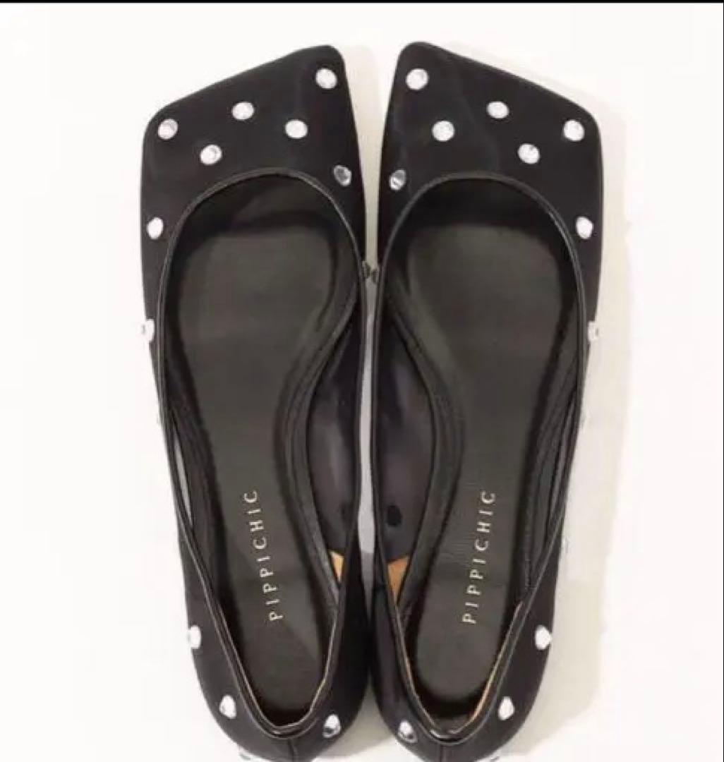 お値下げしました！PIPICHIC ビジューフラットシューズ 黒