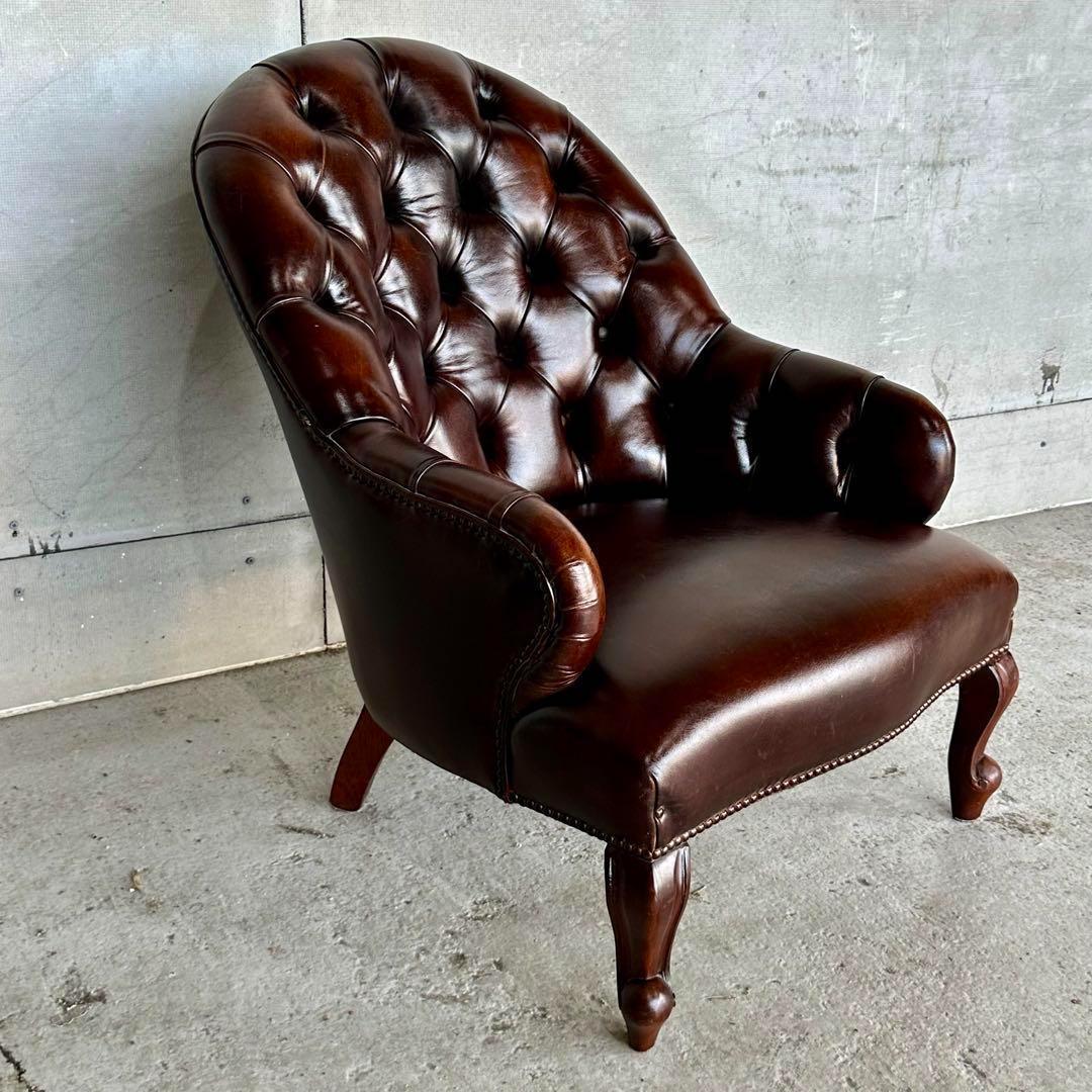 ★チェスターフィールド★総革 革張り ソファー　1人掛け　スプーンバックチェア