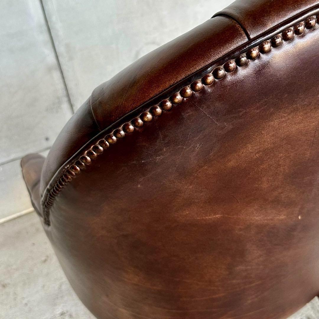 ★チェスターフィールド★総革 革張り ソファー　1人掛け　スプーンバックチェア