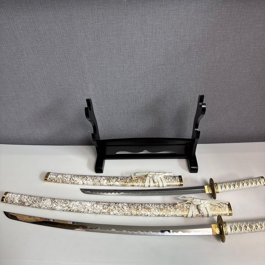 模造刀　大小セット　白金雲　台座付き　日本刀