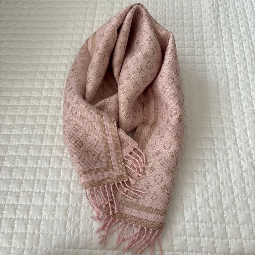 ✨【ルイヴィトン】モノグラム マフラー ピンク ウール カシミヤ