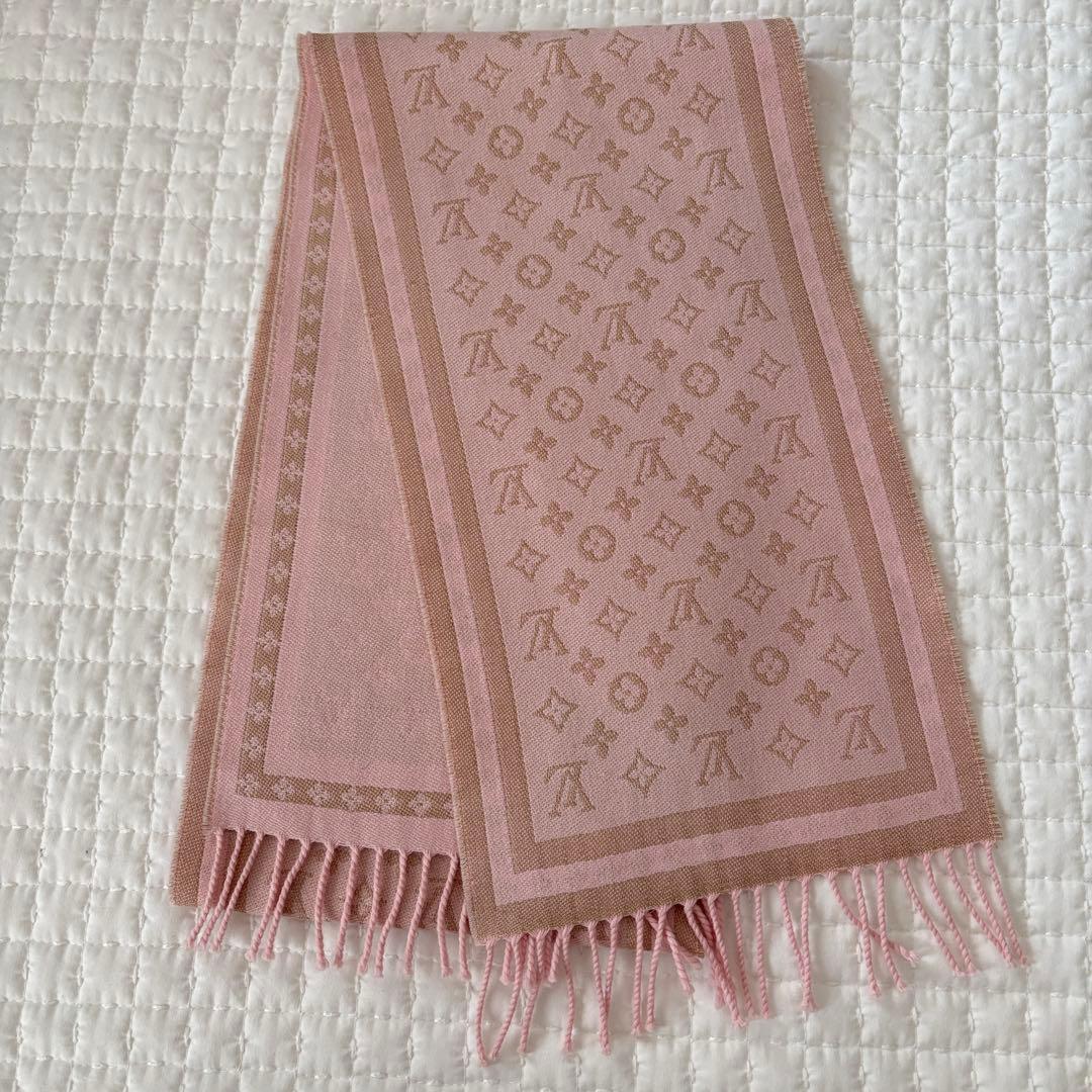✨【ルイヴィトン】モノグラム マフラー ピンク ウール カシミヤ