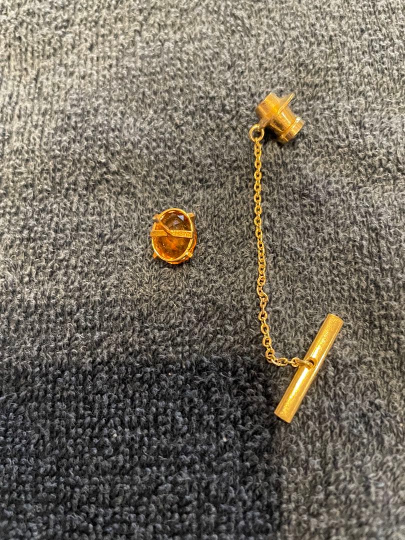 ネクタイピン タイピン タイタック　K18 18金　シトリン　トパーズ