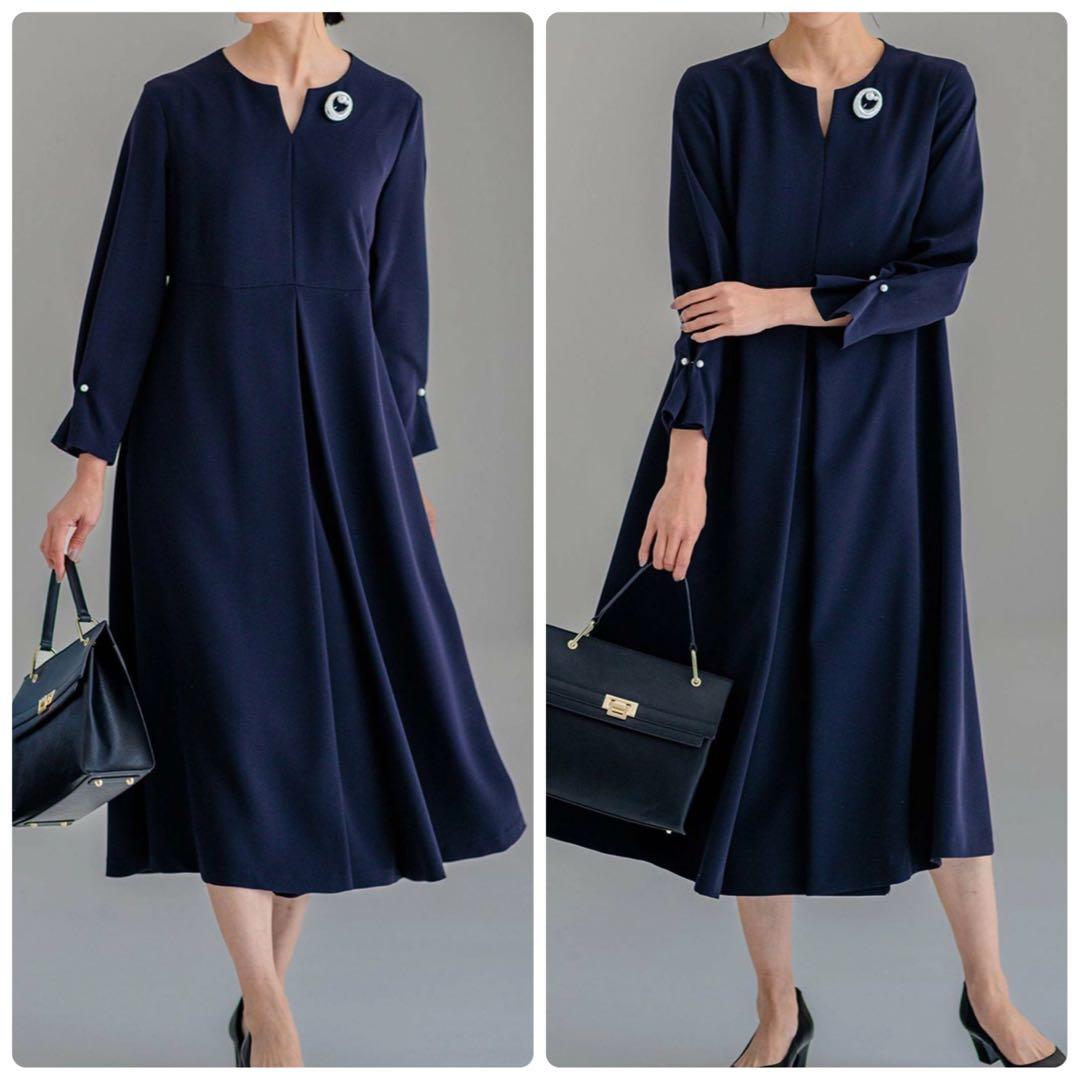 極美品✨23区×VERYコラボ トリアセダブルジョーゼットワンピース 38 紺色