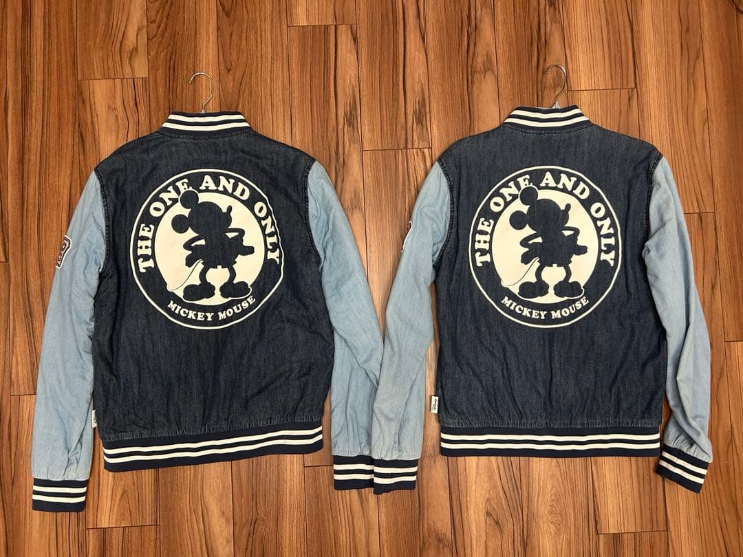 ディズニー　ミッキー ブルゾン デニム 切り替え ペアセット