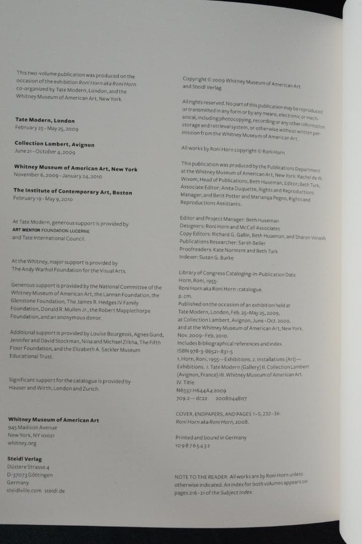 【Roni Horn aka Roni Horn】Roni Horn新品未読品