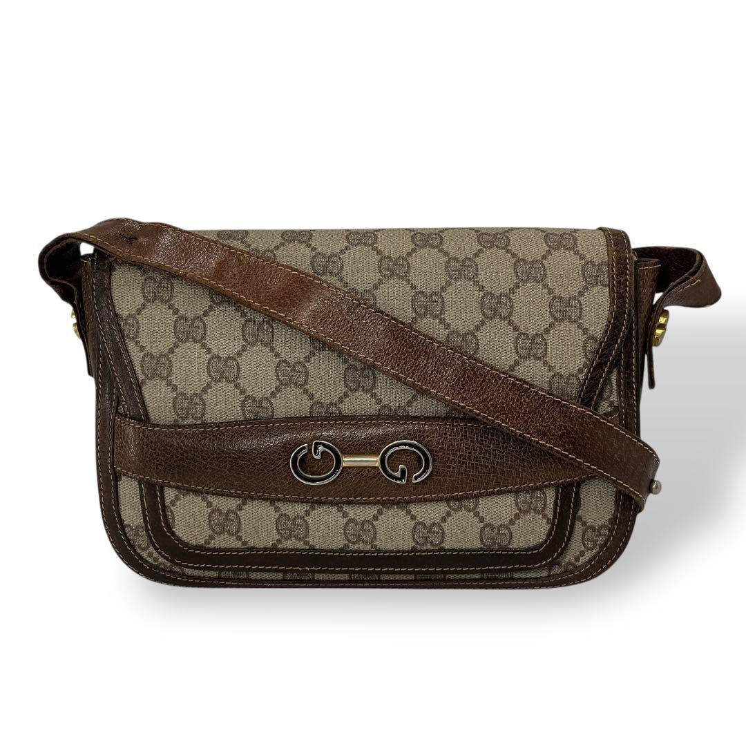 オールドグッチ　ショルダーバッグ　GGスプリーム　Gロゴ　ベージュ　PVCレザー