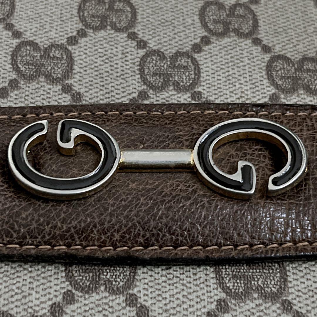 オールドグッチ　ショルダーバッグ　GGスプリーム　Gロゴ　ベージュ　PVCレザー