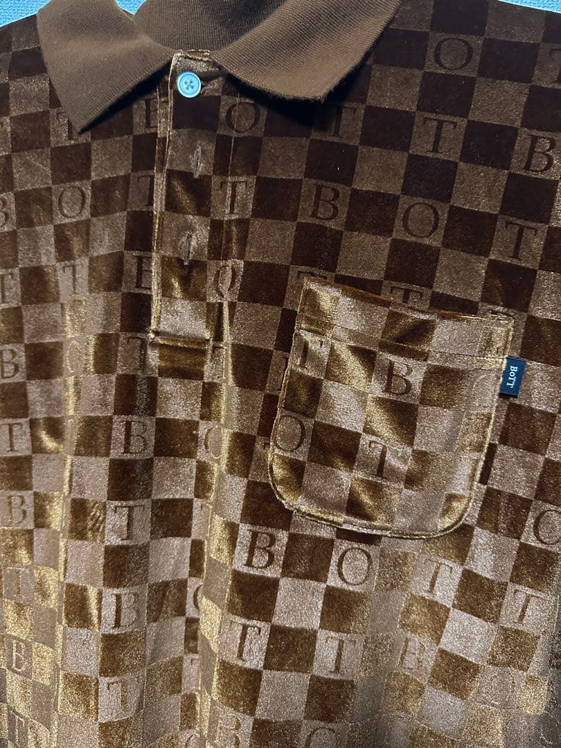 BOTT チェッカーボードベロアポロ 長袖 ブラウン