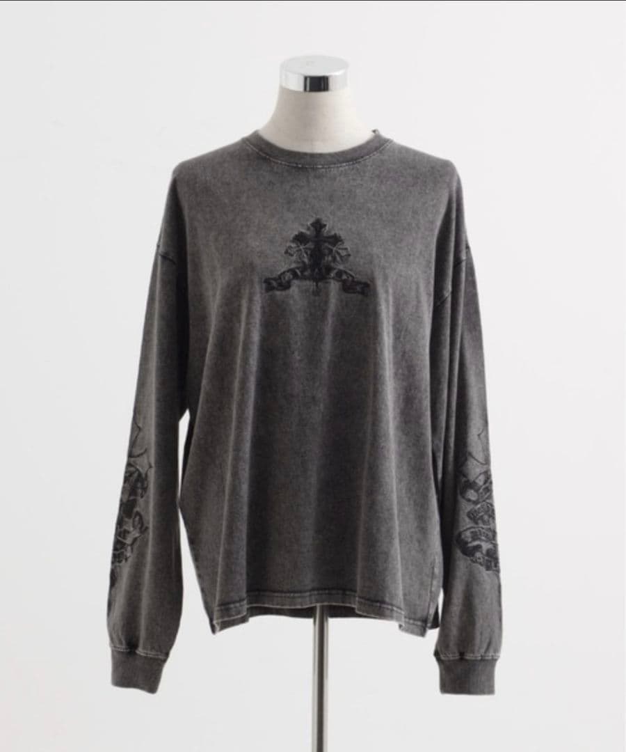 REFLEM クロス刺繍L/S Tee/ロングスリーブカットソー ロンT グレー