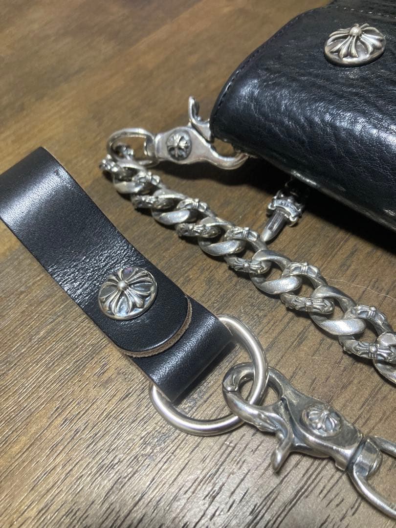 ファンシーウォレットチェーン/ダブルクリップ/ループレザー付/シルバー950