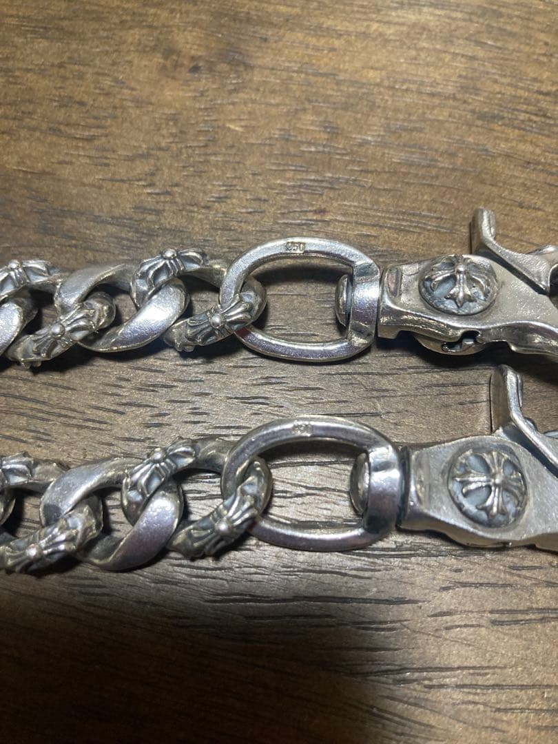 ファンシーウォレットチェーン/ダブルクリップ/ループレザー付/シルバー950