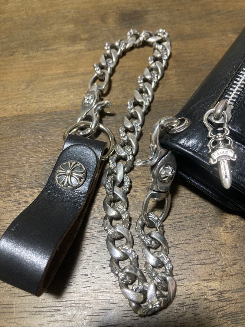 ファンシーウォレットチェーン/ダブルクリップ/ループレザー付/シルバー950