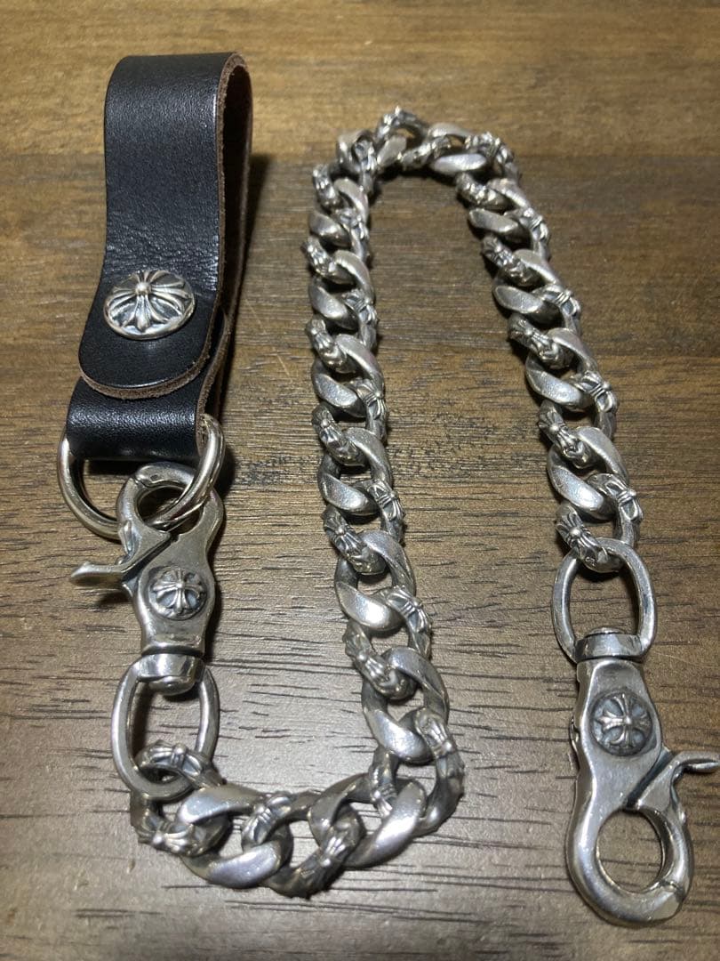 ファンシーウォレットチェーン/ダブルクリップ/ループレザー付/シルバー950