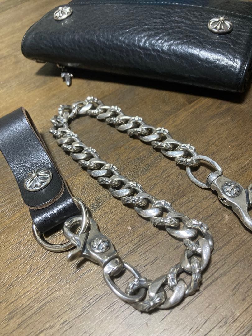 ファンシーウォレットチェーン/ダブルクリップ/ループレザー付/シルバー950