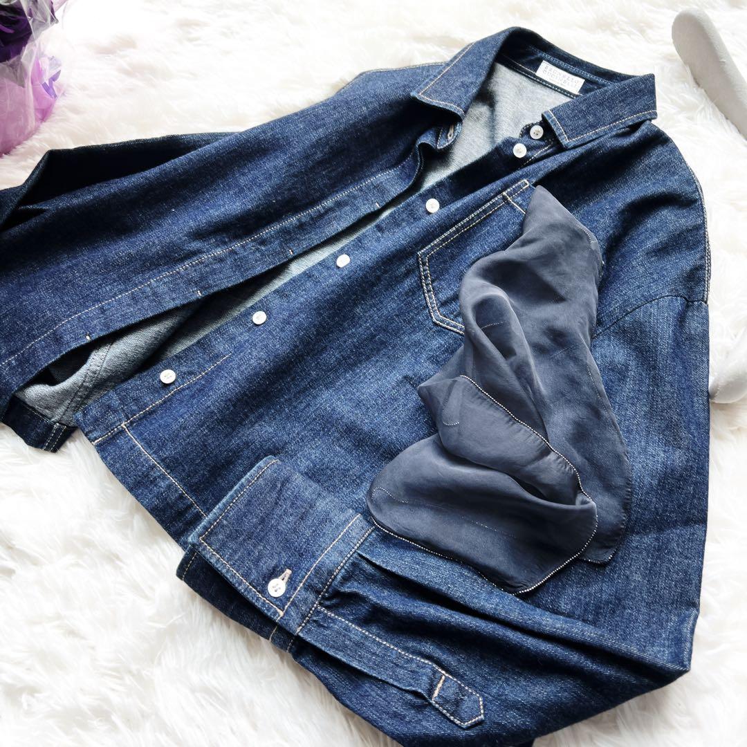 美品　ブルネロクチネリ デニム　ジャケット　スカーフ付　ブルゾン　シルク