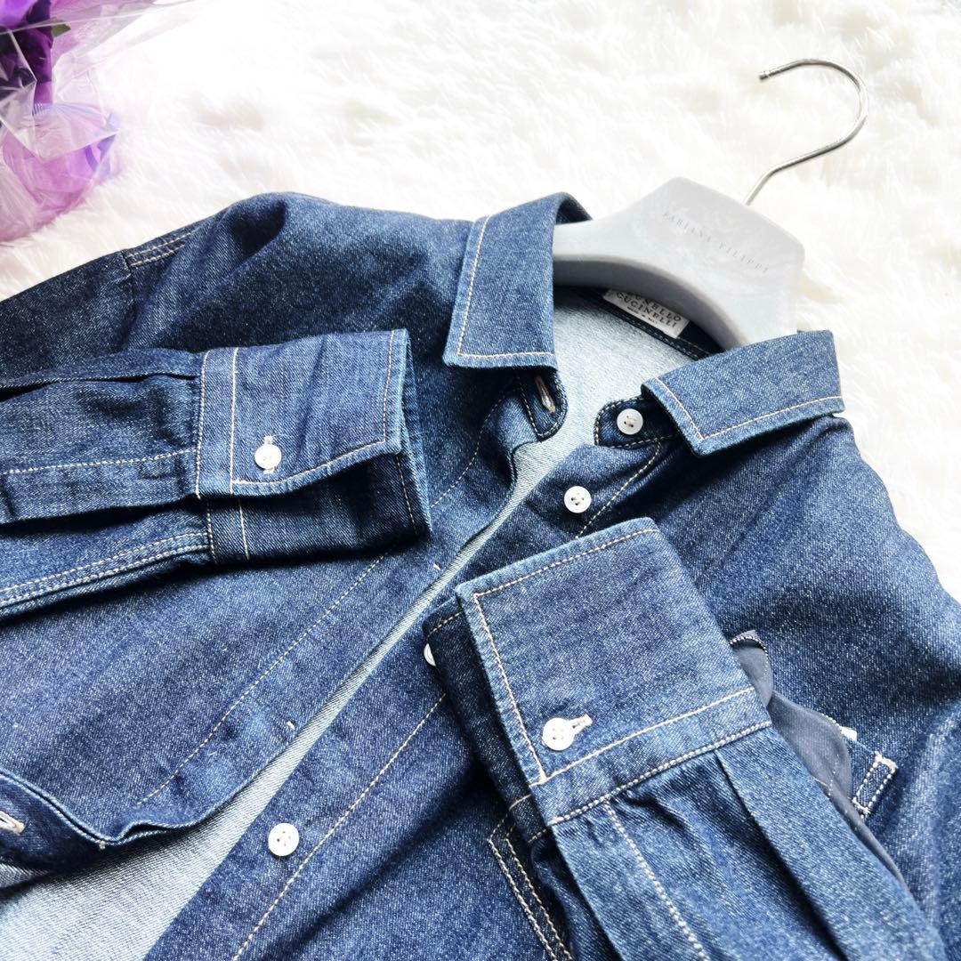 美品　ブルネロクチネリ デニム　ジャケット　スカーフ付　ブルゾン　シルク