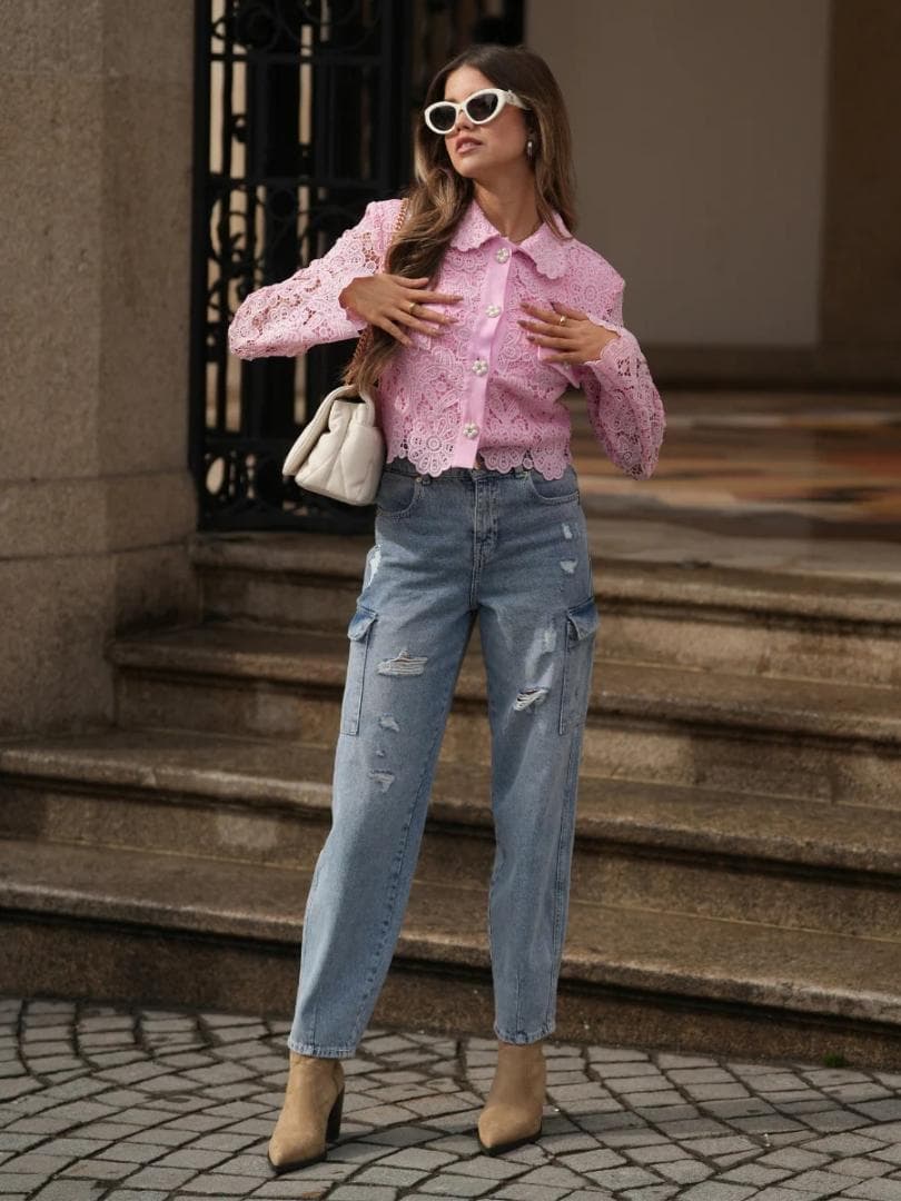 m*e様 セルフポートレイト ギピュール レース ジャケット ピンク UK8 未