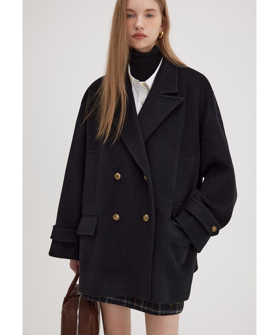 Fano Studios ダブルブレストウールハーフチェスターコート