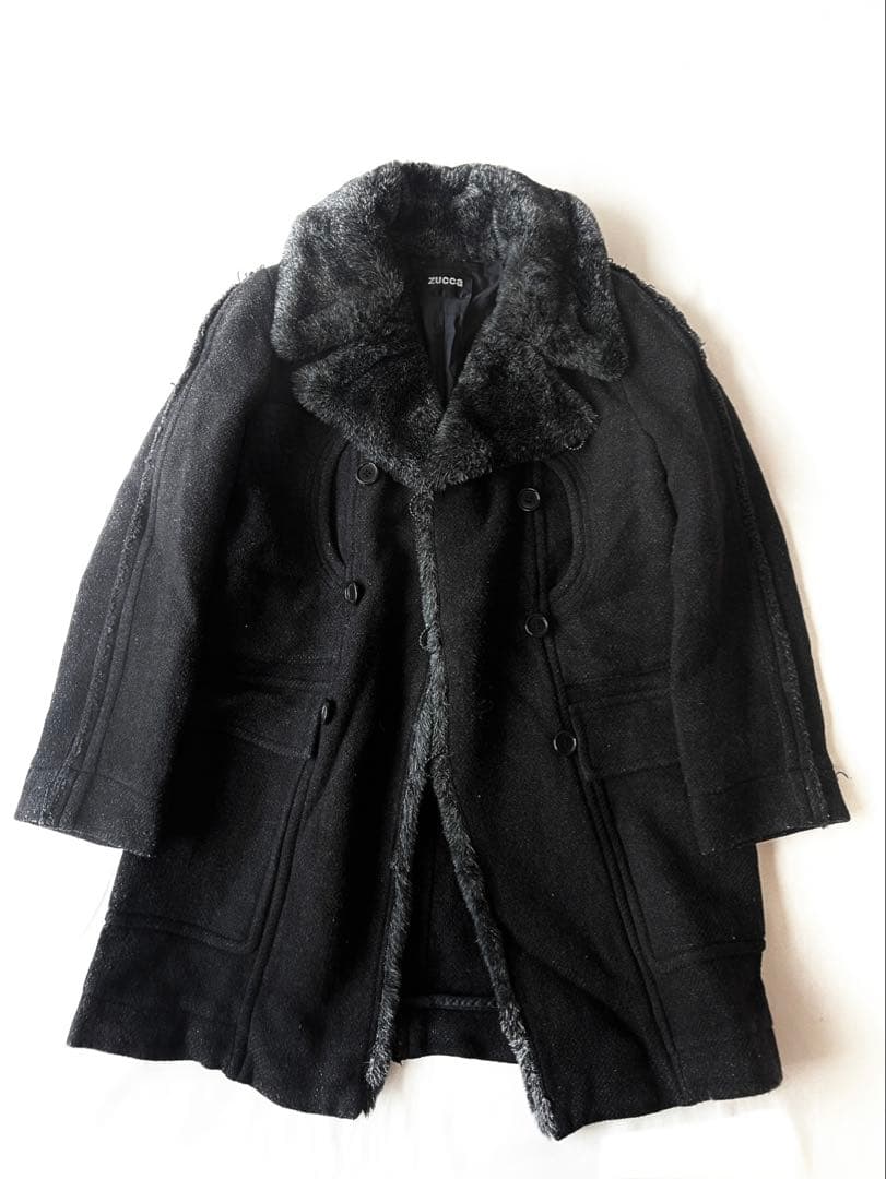 03AW ZUCCA ファー付きPコート ダブル ジャケット