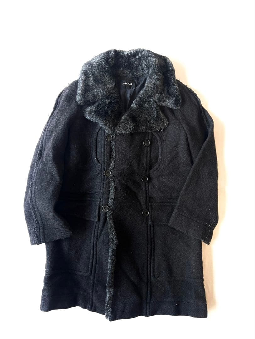 03AW ZUCCA ファー付きPコート ダブル ジャケット