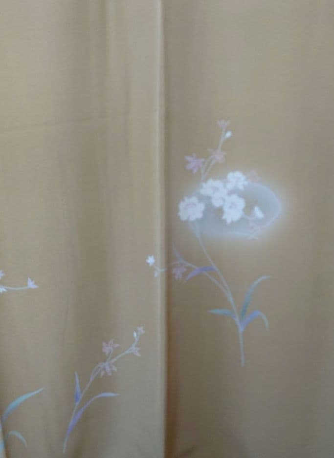 【美品】付下げフルセット　正絹　袷　草花文様　駒刺繍　お太鼓柄袋帯