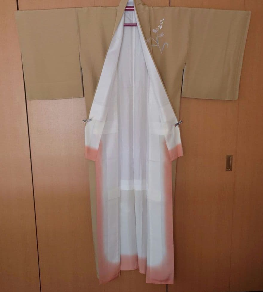 【美品】付下げフルセット　正絹　袷　草花文様　駒刺繍　お太鼓柄袋帯