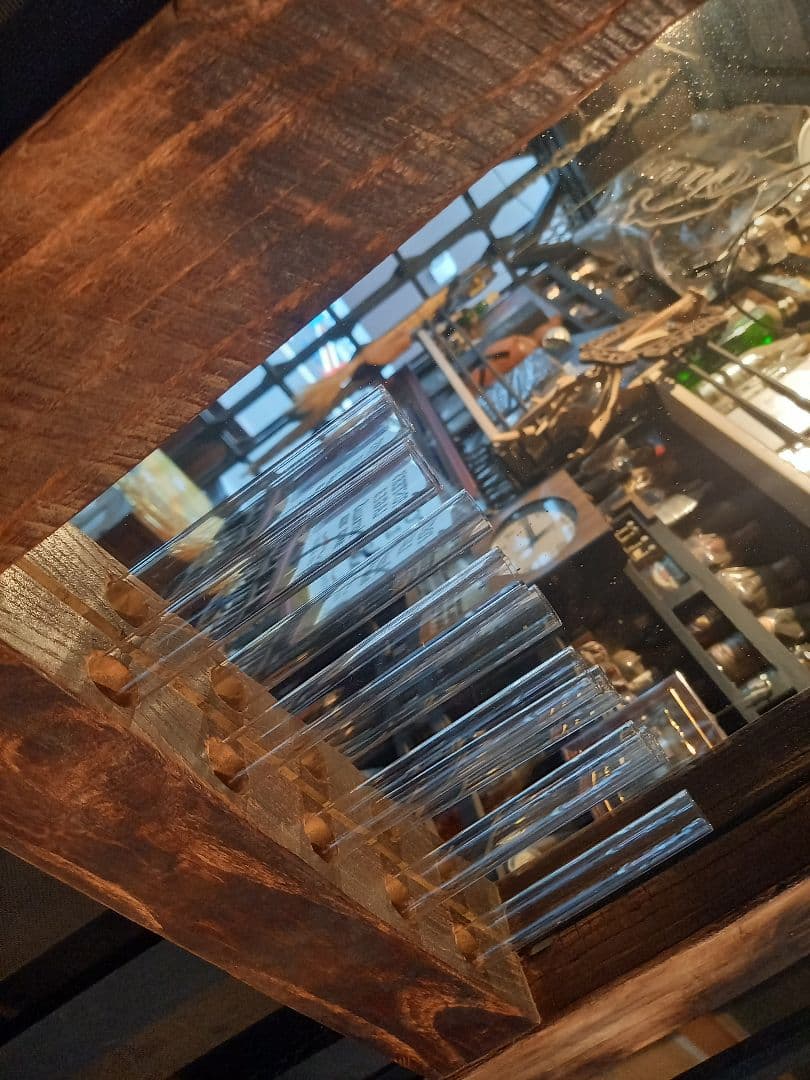 古木材　無垢　オールド　エルム　楡の木　ガラス管　ウォール　ミラー　壁掛け　鏡