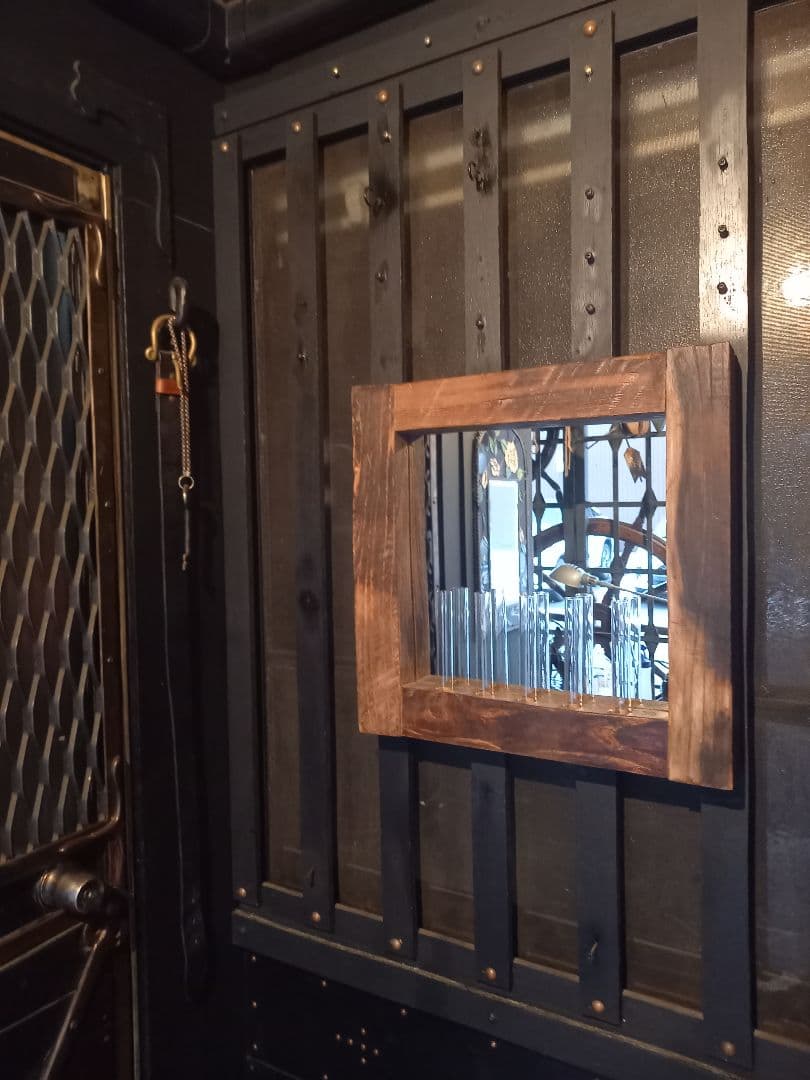 古木材　無垢　オールド　エルム　楡の木　ガラス管　ウォール　ミラー　壁掛け　鏡