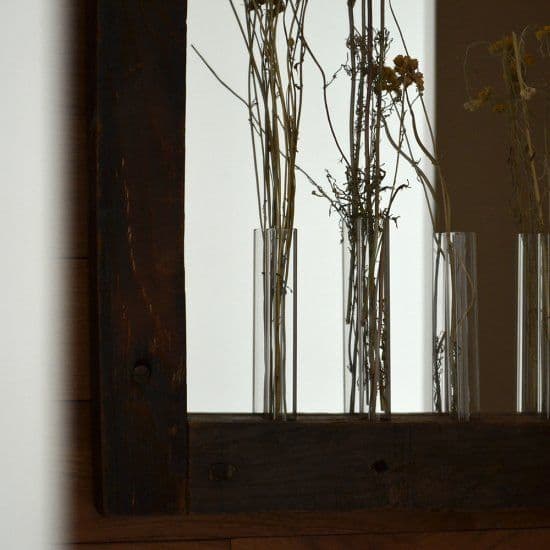 古木材　無垢　オールド　エルム　楡の木　ガラス管　ウォール　ミラー　壁掛け　鏡