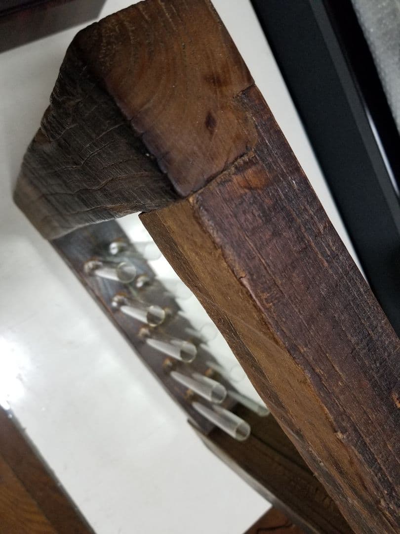 古木材　無垢　オールド　エルム　楡の木　ガラス管　ウォール　ミラー　壁掛け　鏡