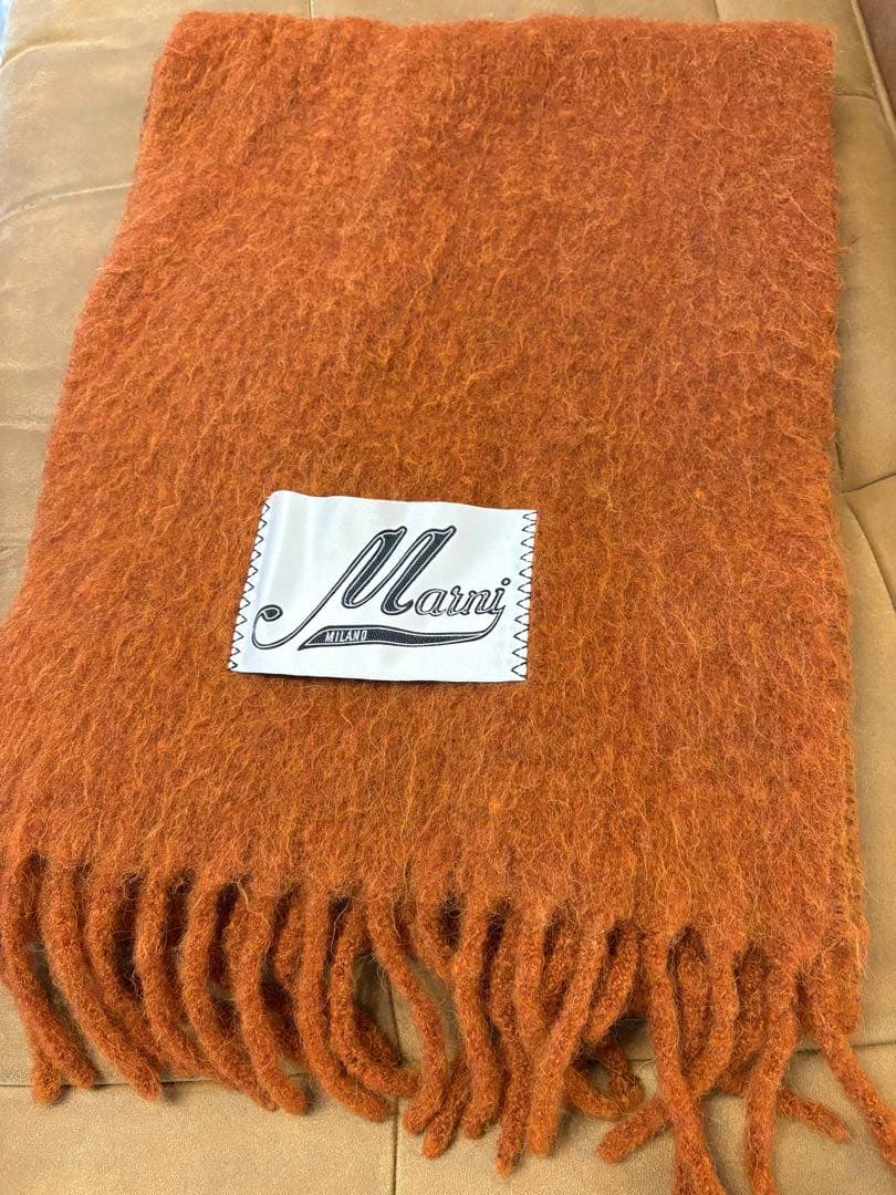 マルニジャパン 正規店 Marni オレンジ ウール マフラー フリンジ付き