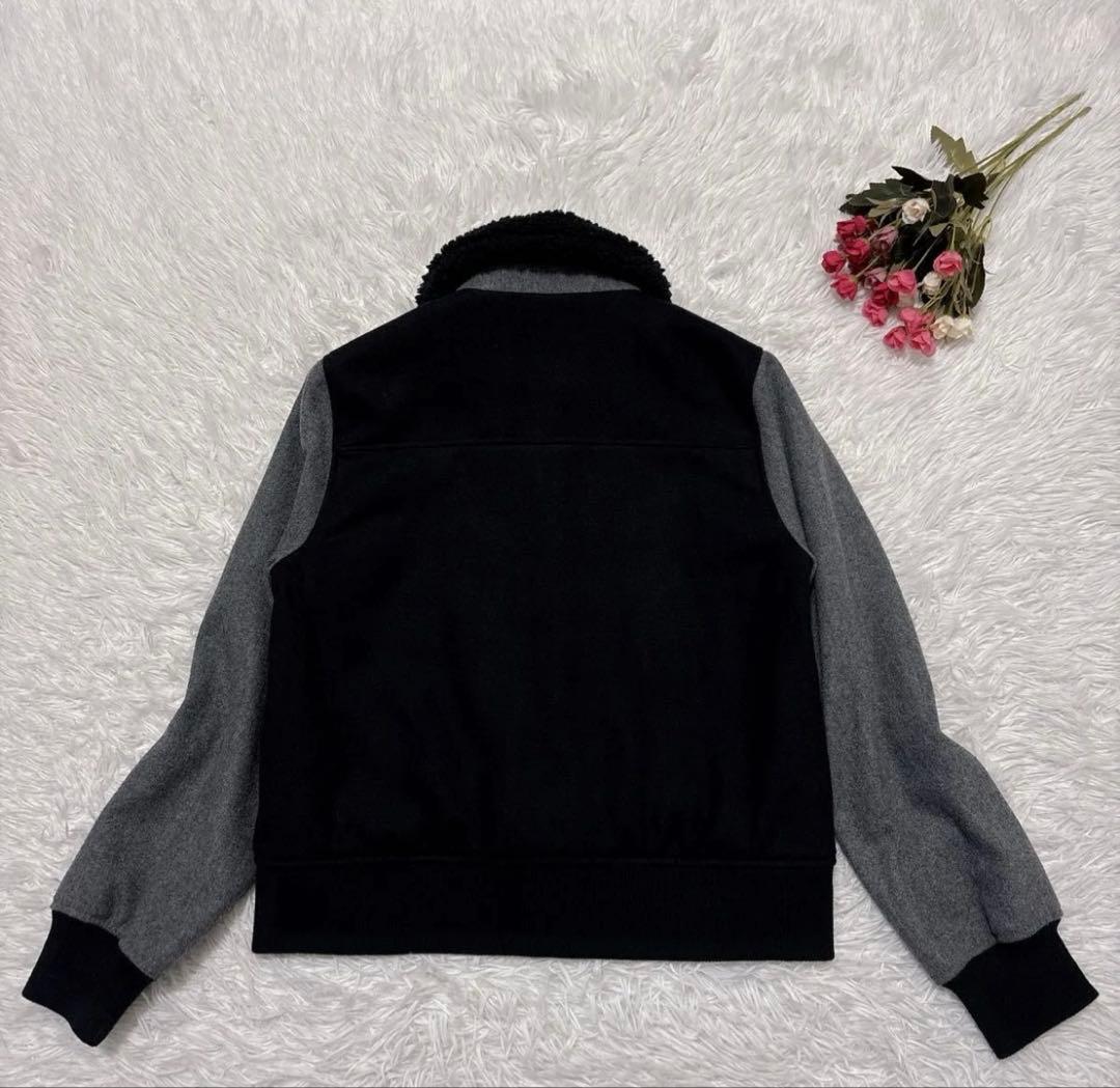 マリークワント スタジャン ブルゾン ブラック×グレー 刺繍 38 Ｍ相当 ボア