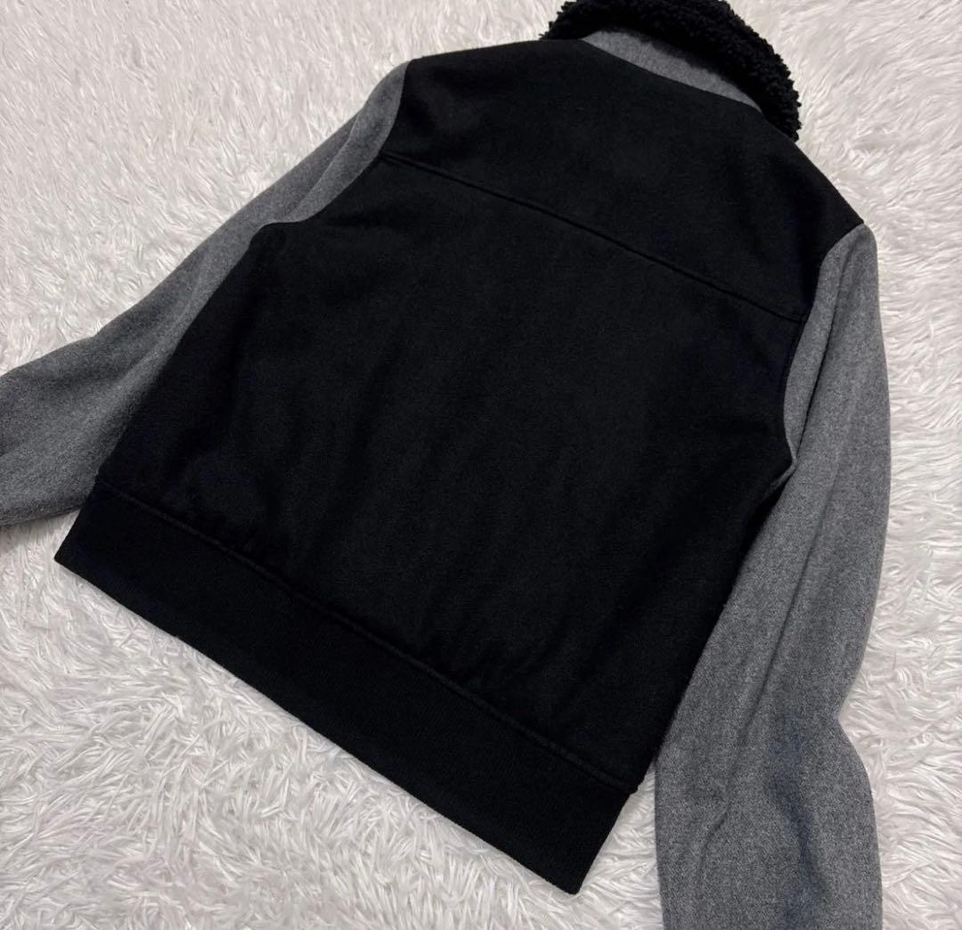 マリークワント スタジャン ブルゾン ブラック×グレー 刺繍 38 Ｍ相当 ボア