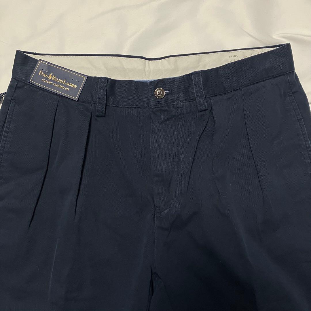 90sデッドストック　ポロラルフローレン ツータックチノパンツ　ネイビー30M