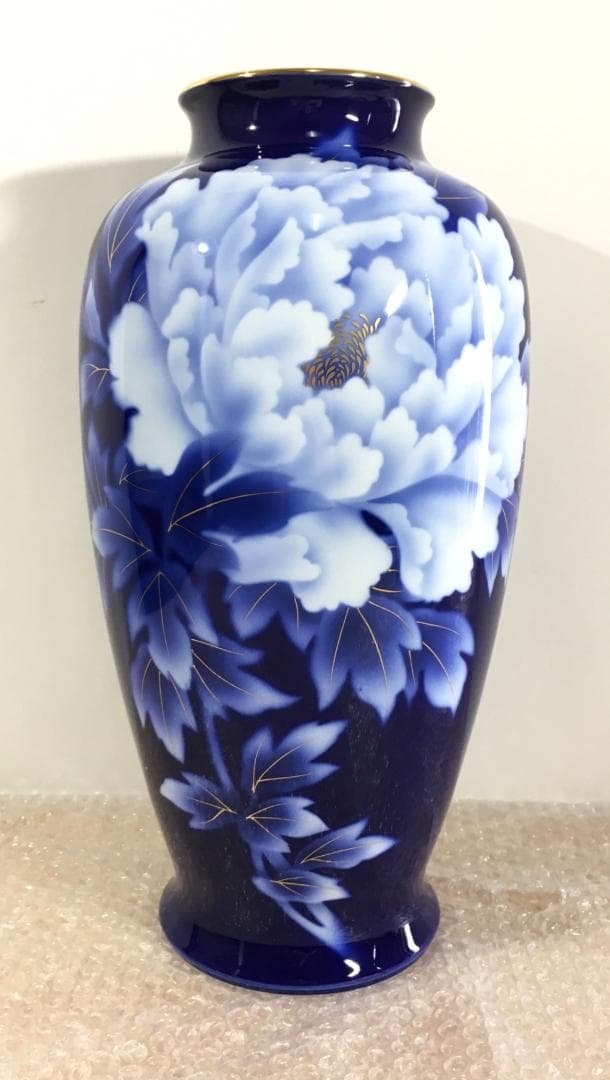 深川製磁 新品未使用超美品！ 瑠璃 牡丹 金彩 花瓶 大花瓶 花生 高さ38cm