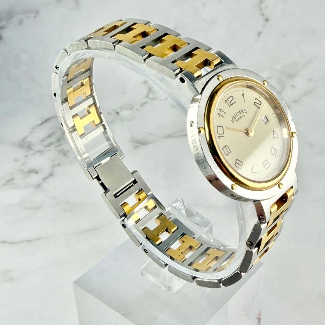 【新品電池】 エルメス クリッパー デイト コンビ HベルトSS/GP