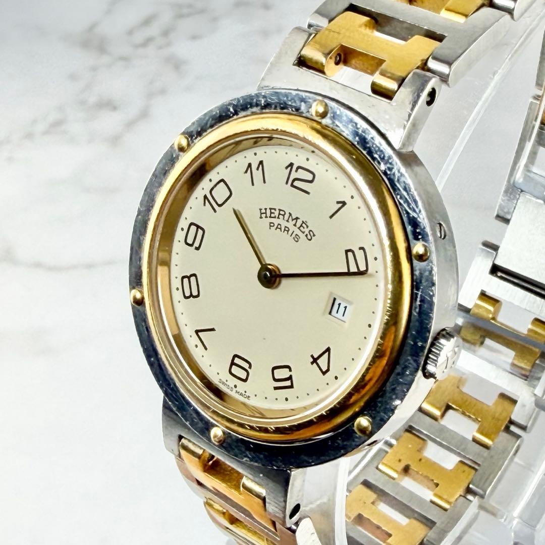 【新品電池】 エルメス クリッパー デイト コンビ HベルトSS/GP