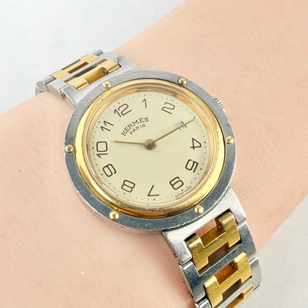 【新品電池】 エルメス クリッパー デイト コンビ HベルトSS/GP