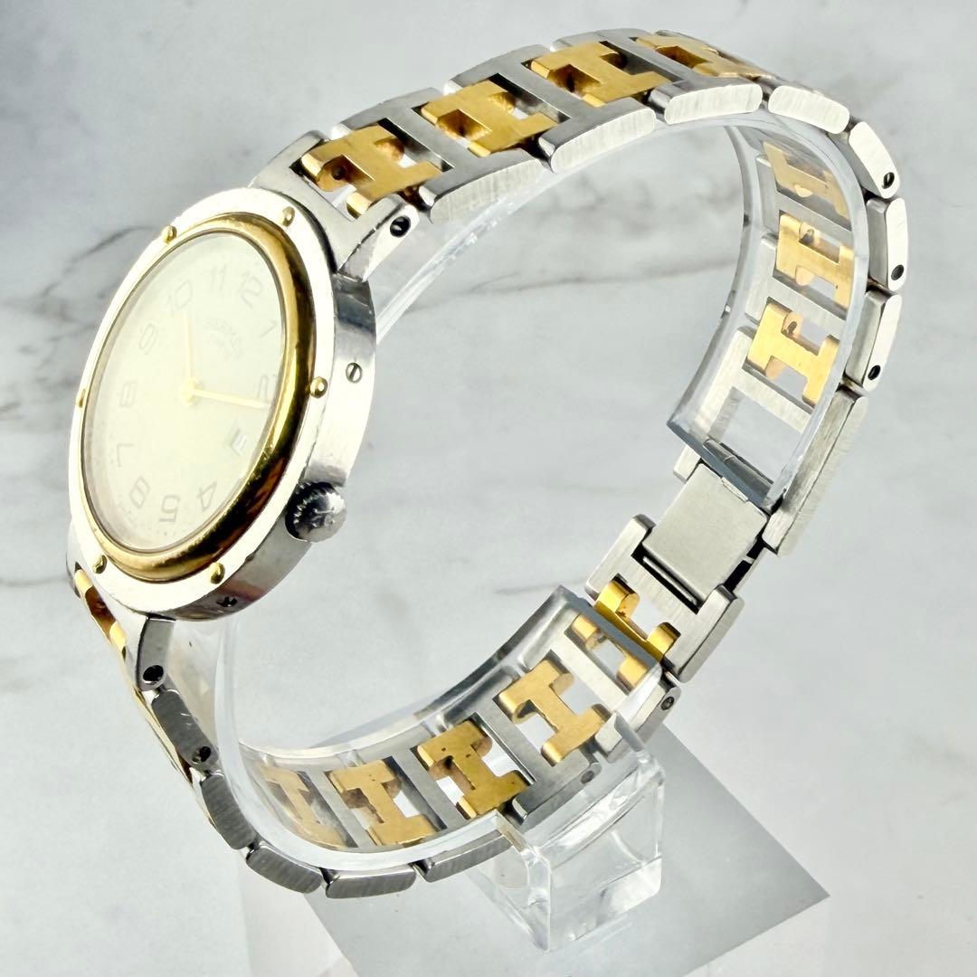 【新品電池】 エルメス クリッパー デイト コンビ HベルトSS/GP