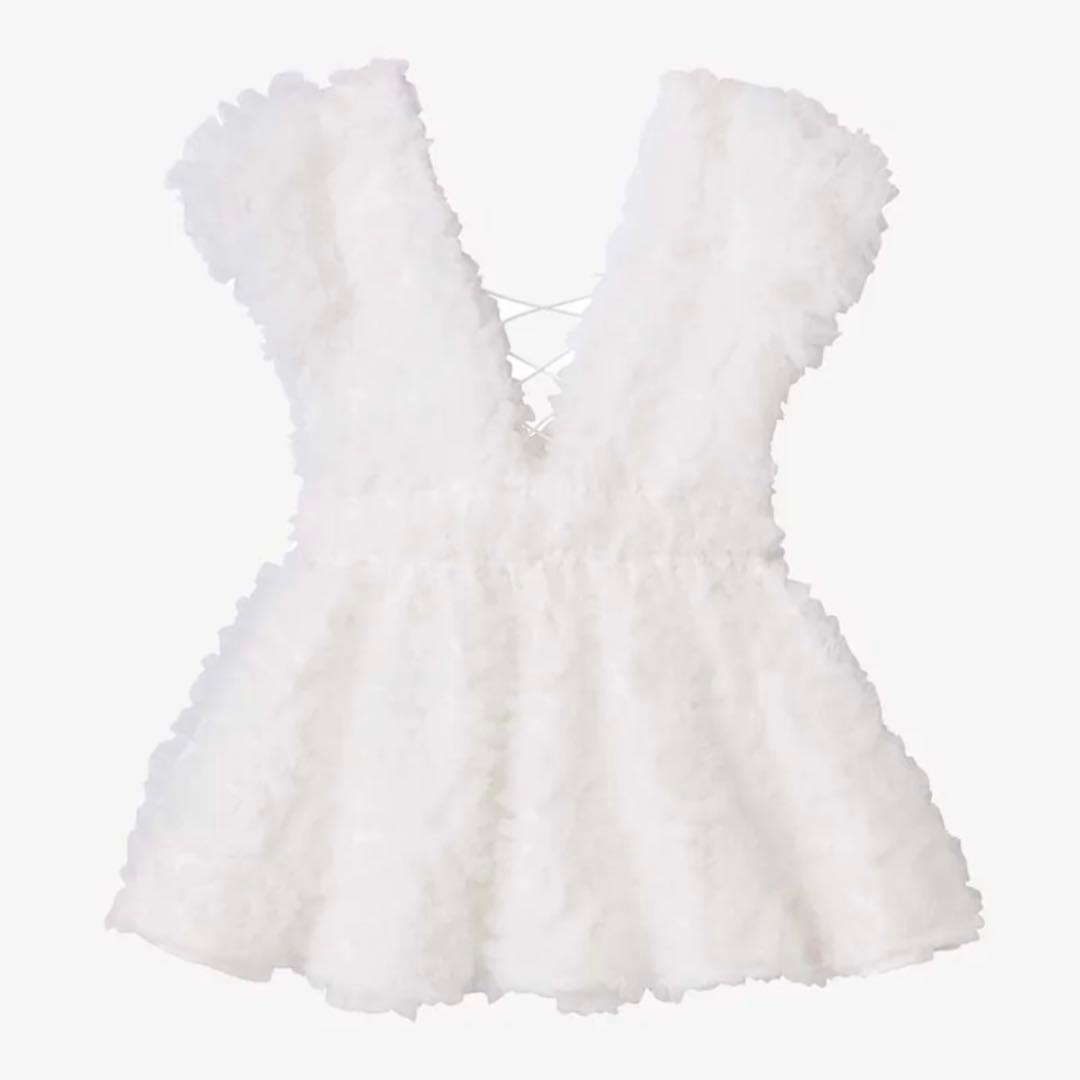 polauraフラワーぺプラムバックリボンチュニック ホワイト